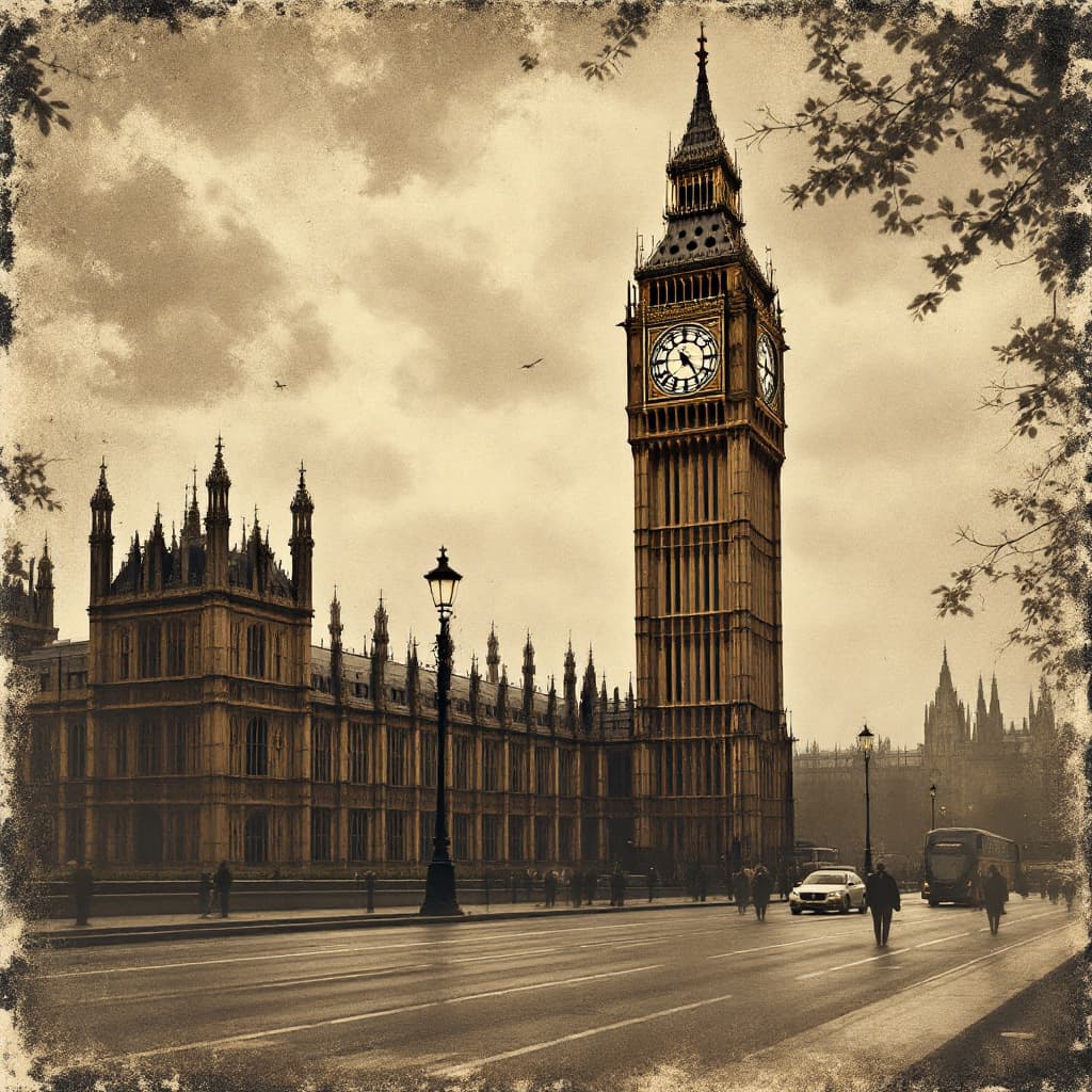 AI generated: Vintage image of Big Ben in London 