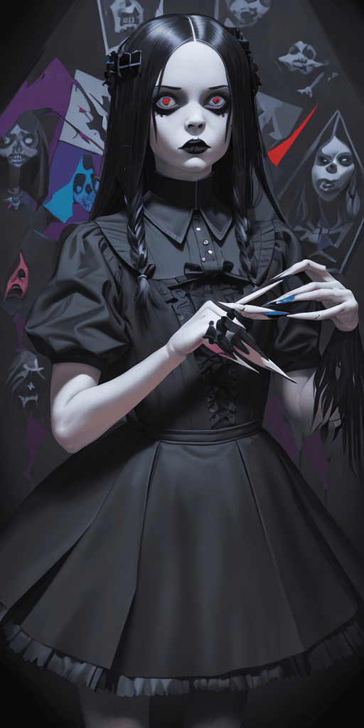 AI generated: 16k4d art rfktrstyle Wednesday Addams, Cubist Angles, (Dynamic Pose)+, perfect form, perfect composu...
