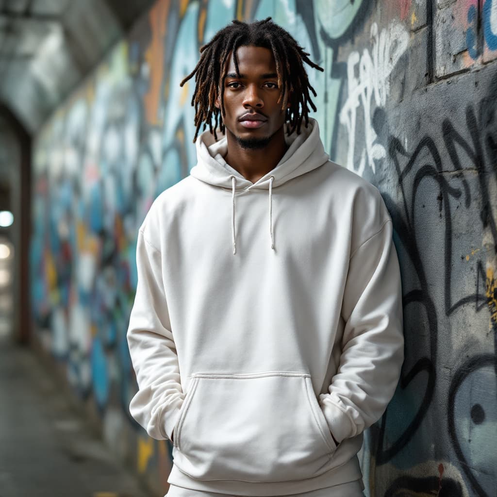 AI generated: A high-resolution photographic portrait of a young Black male model with meticulously maintained dre...