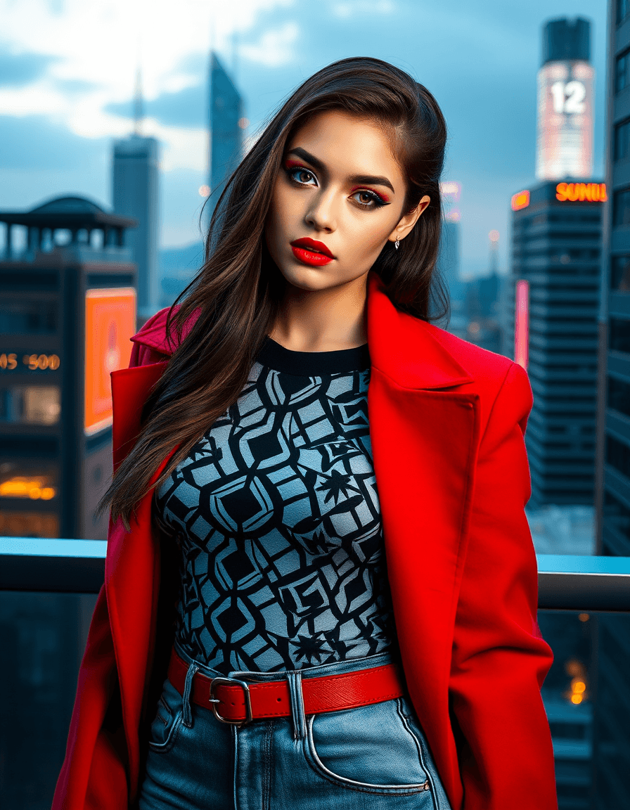 AI generated: A striking conceptual portrait of a 25-year-old fashionista with different colored eyes, showcasing ...