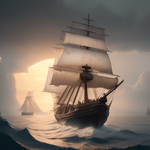 AI generated: Photo of a ultra realistic sailing ship, dramatic light, pale sunrise, cinematic lighting, battered,...