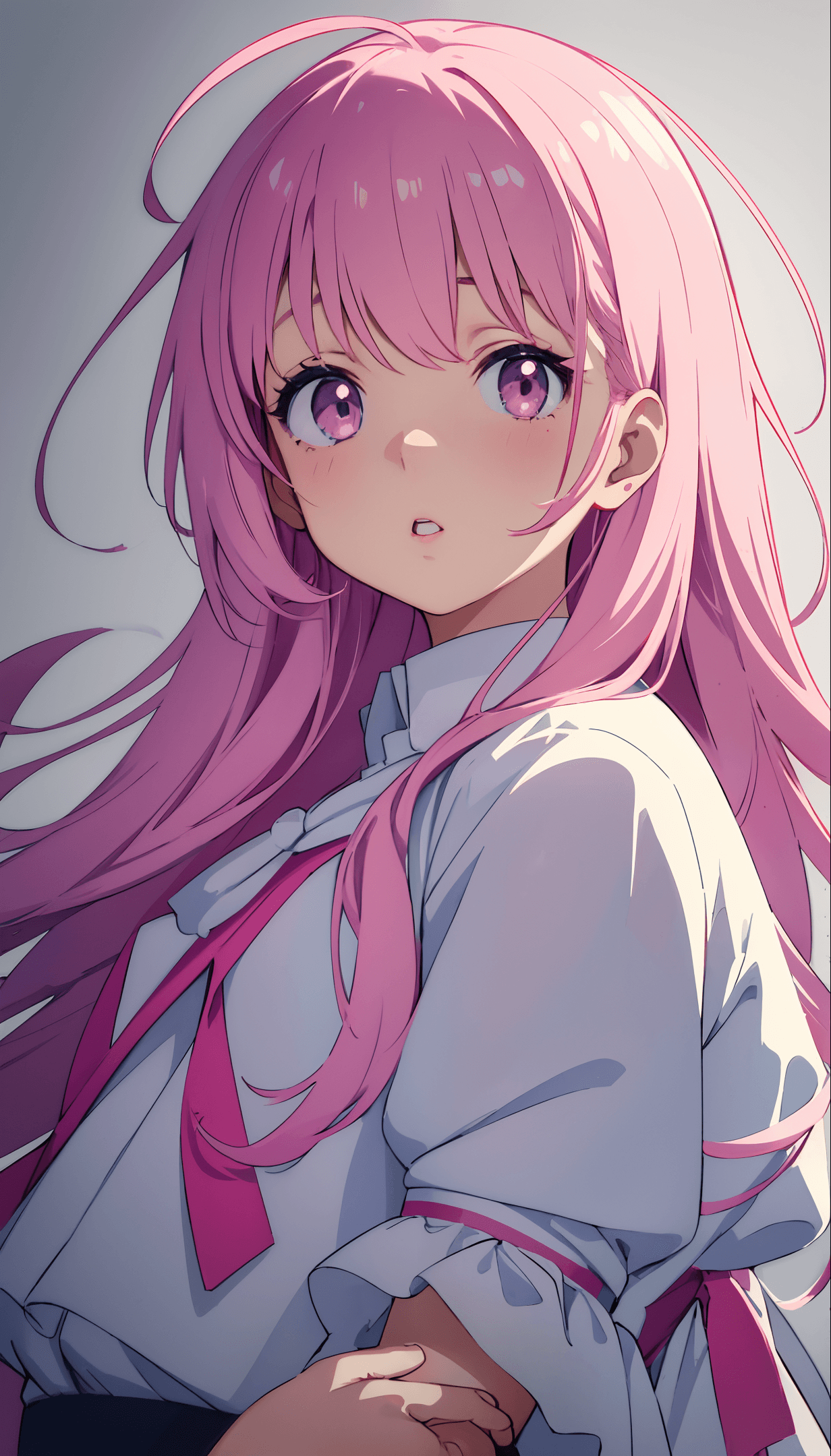 AI generated: a cute little girl,pink lips,wearing a bright white shirt,in the style of soft color palette
aurora...