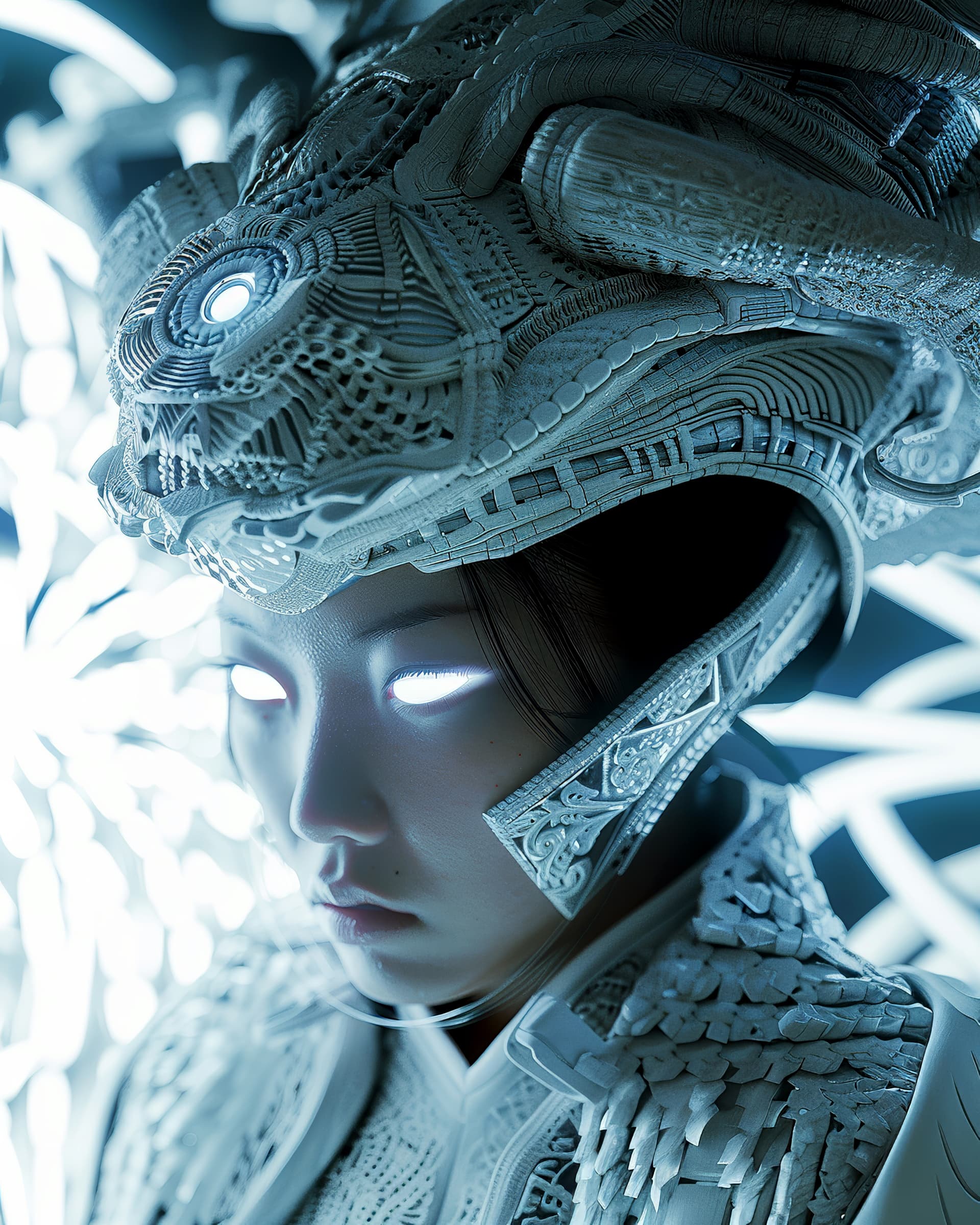 AI generated: metamorphosis, alien fashion editorial, avant-garde hyper futuristic surreal fashion, extreme detail...