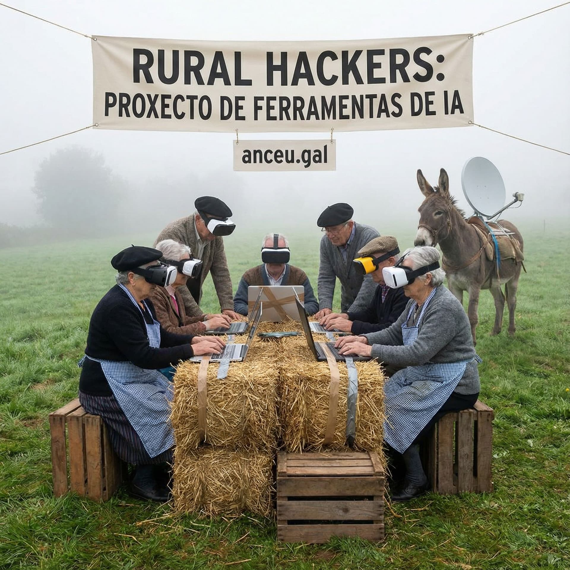 AI generated: Create the most absurd image you can imagine about Rural hackers which is a project about to get mor...