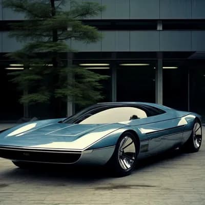 AI generated video: 180 degree pan of a concept car from right to left, symmetrical wheels and sides, all wheels match e...