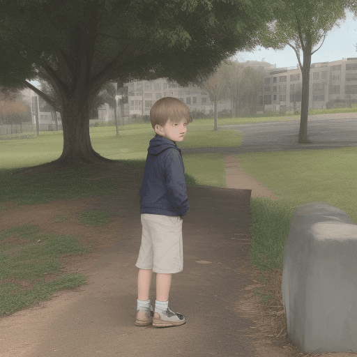 AI generated: five year old keep still while an older boy pees in his nappy at the park 