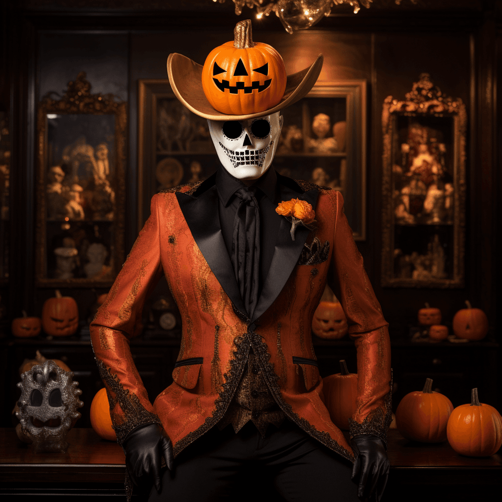 AI generated: Jack the lantern in a dashing royal suit, Regal descriptions of pumpkin elegance, Majestic pumpkin b...