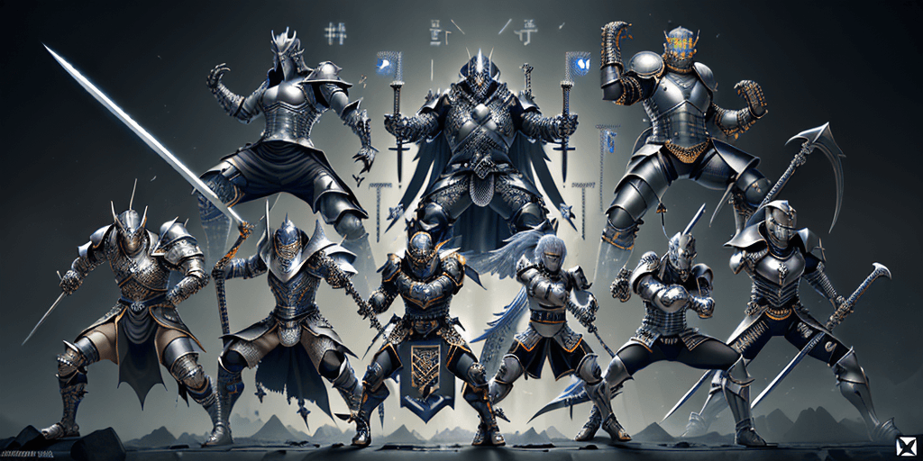 AI generated: ultra-high-resolution, epic developers styled wielding weapons shaped like coding symbols and tools ...