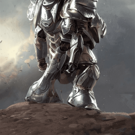 AI generated: full body, walking pose, slow motion, female paladin wearing full body (light silver armour:1.2),(in...