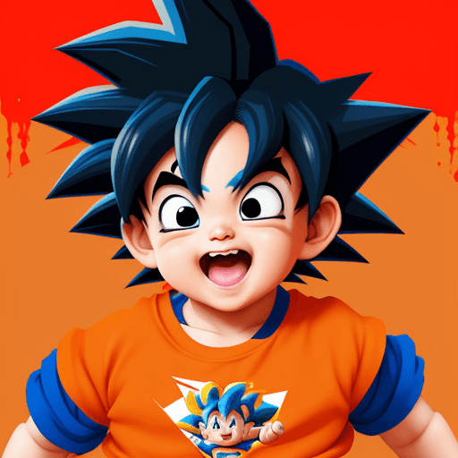 AI generated: 
Create a cute playful baby Goku t-shirt design made in vector design, painting, film, illustration