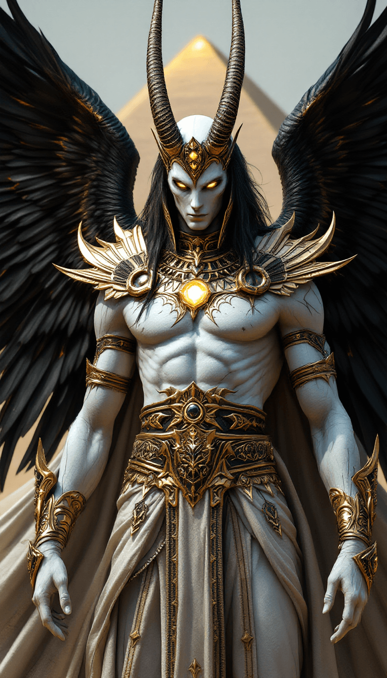 AI generated: anubis god of death egypt, male, priest, white body skin,  full body fantasy rpg armor with extrem g...