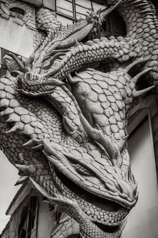 AI generated: The Dragon and the Girldetail, photorealistic, realistic light, wide angle, kinkfolk photography, A+...