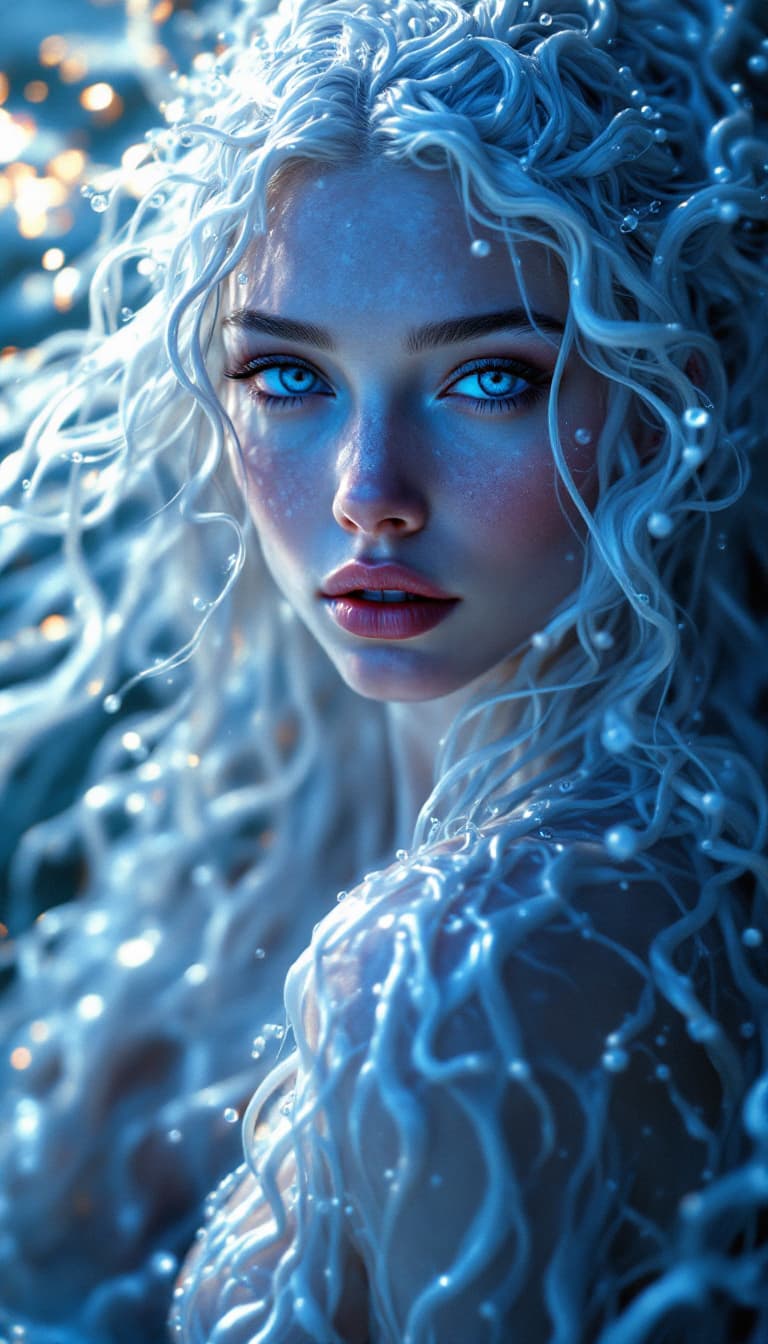 AI generated: intricate artwork, cinematic feel :1. 2, colorful lighting, 25 year old beautiful water goddess, Gre...