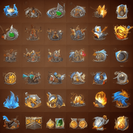 AI generated: video games icons, 2d icons, rpg skills icons, world of warcraft items icons, league of legends item...