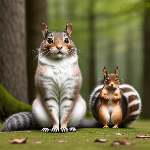 AI generated: photo of a Norwegian cat sitting next to a squirrel
