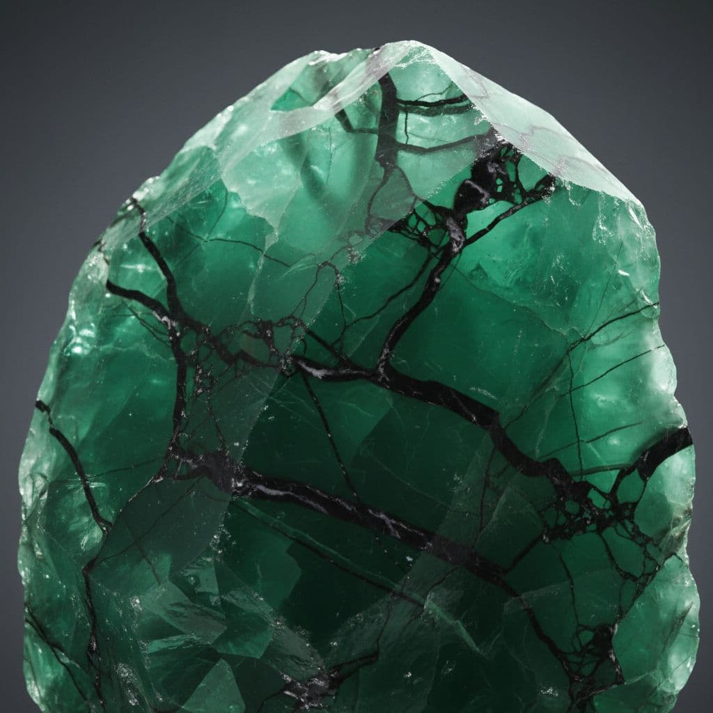 AI generated: Green Crystal with black veins like marble running through it 