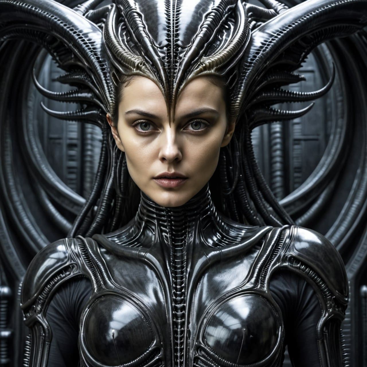 AI generated: masterpiece, best quality, portrait of seductive female ((Xenomorph)), full body, symmetrical featur...