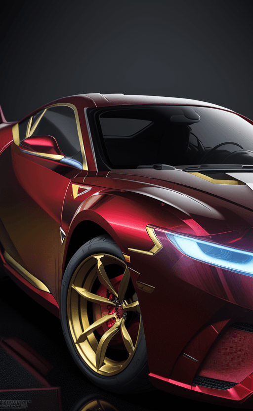AI generated: car superheros with the design and character of iron man The Car superheros  is gold and red dark, n...