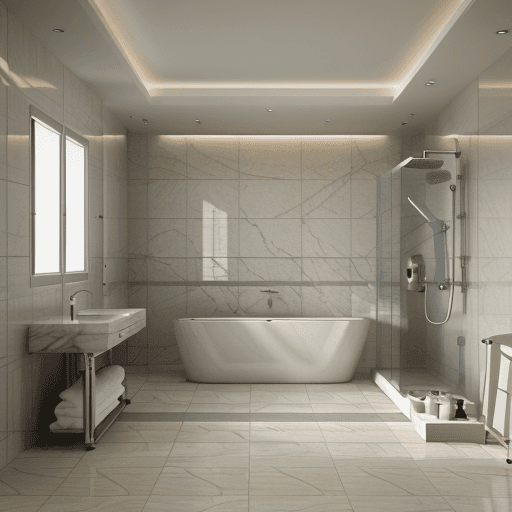 AI generated: high resolution photography interior design,4k,8k,corona 9,3ds max 2023,bathroom,shower and only 1 t...