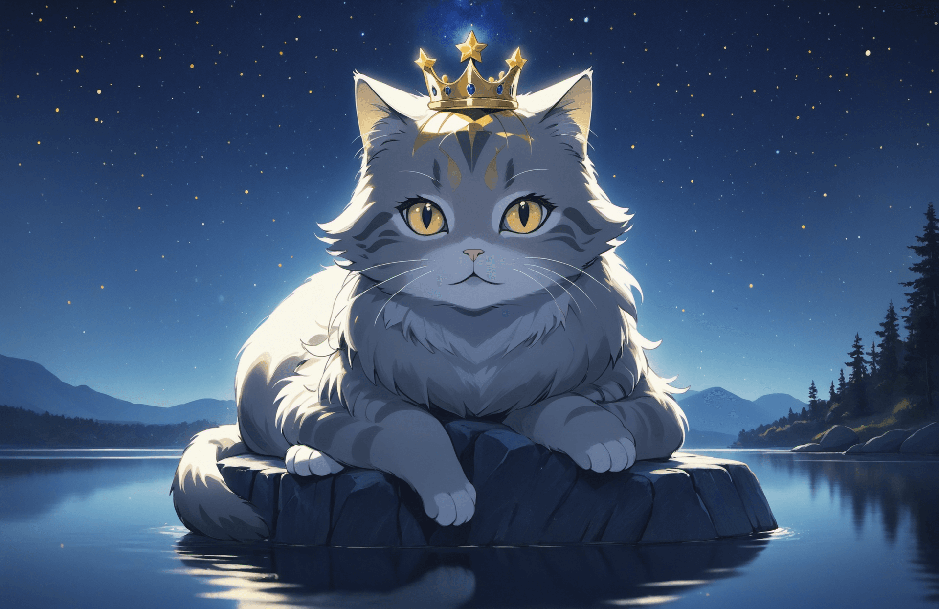 AI generated: ('young 1cat':1.2) with 'dark grey fur with white streaks', (symmetric face: 1.2), wise round eyes. ...