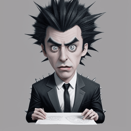 AI generated: A rough pencil sketch of a cartoon character man in a suit with spiky hair and crazy eyes, in the st...