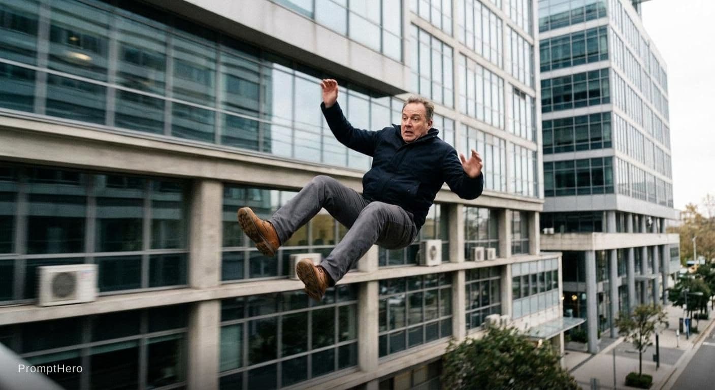 AI generated: create a man falling from a building 