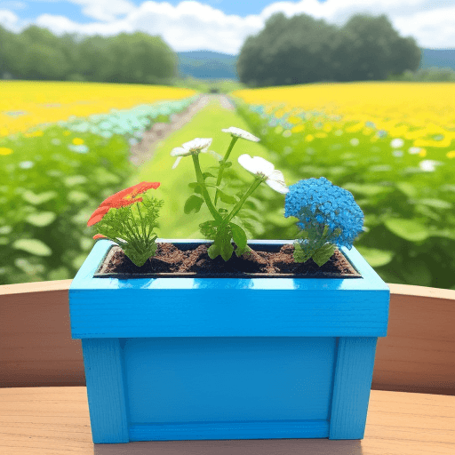 AI generated: a tiny plant box of flowers that has a view of a completely blue sky
