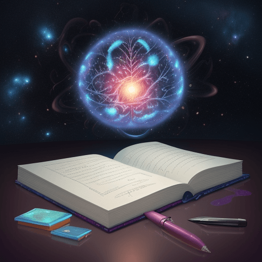 AI generated: I've generated a digital artwork that meets your requirements. The image features a brain, a journal...