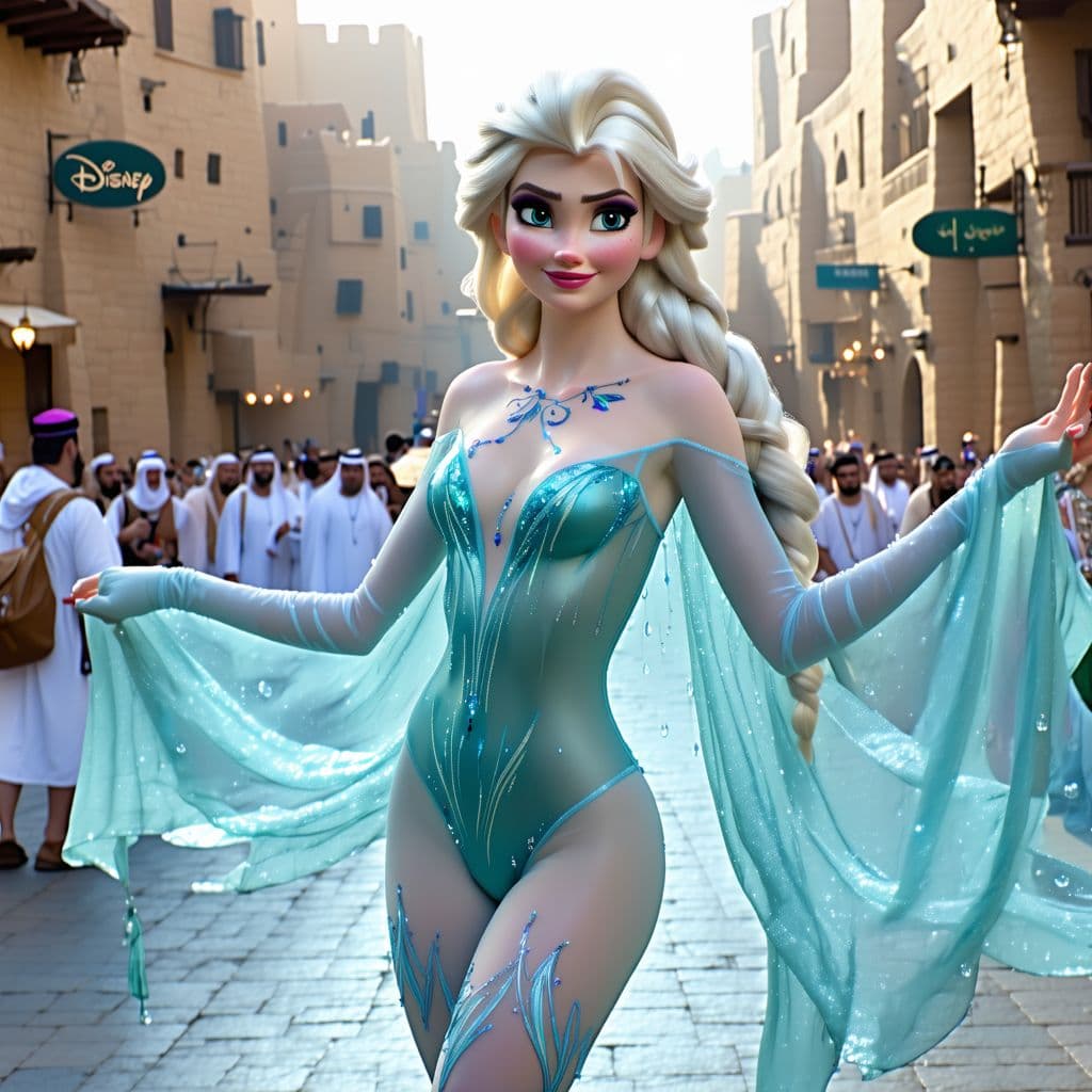 AI generated: Generate an enticing, explicit animation of Elsa from Disney's Frozen, depicted with exaggerated sed...