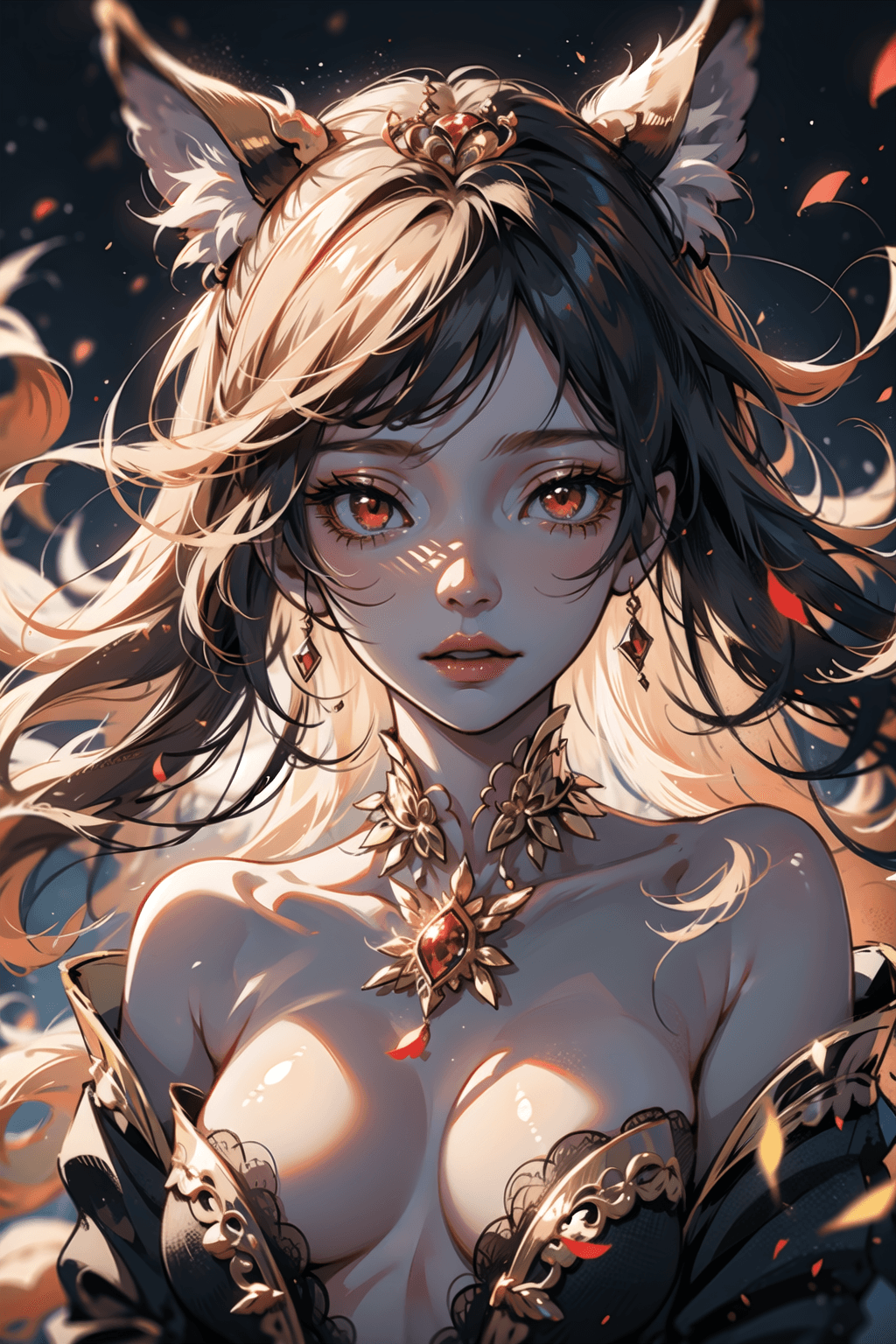 AI generated: ((cinematic light)), hyper detail, dramatic light, intricate details,(unreal kitsune, 1 girl, ethere...