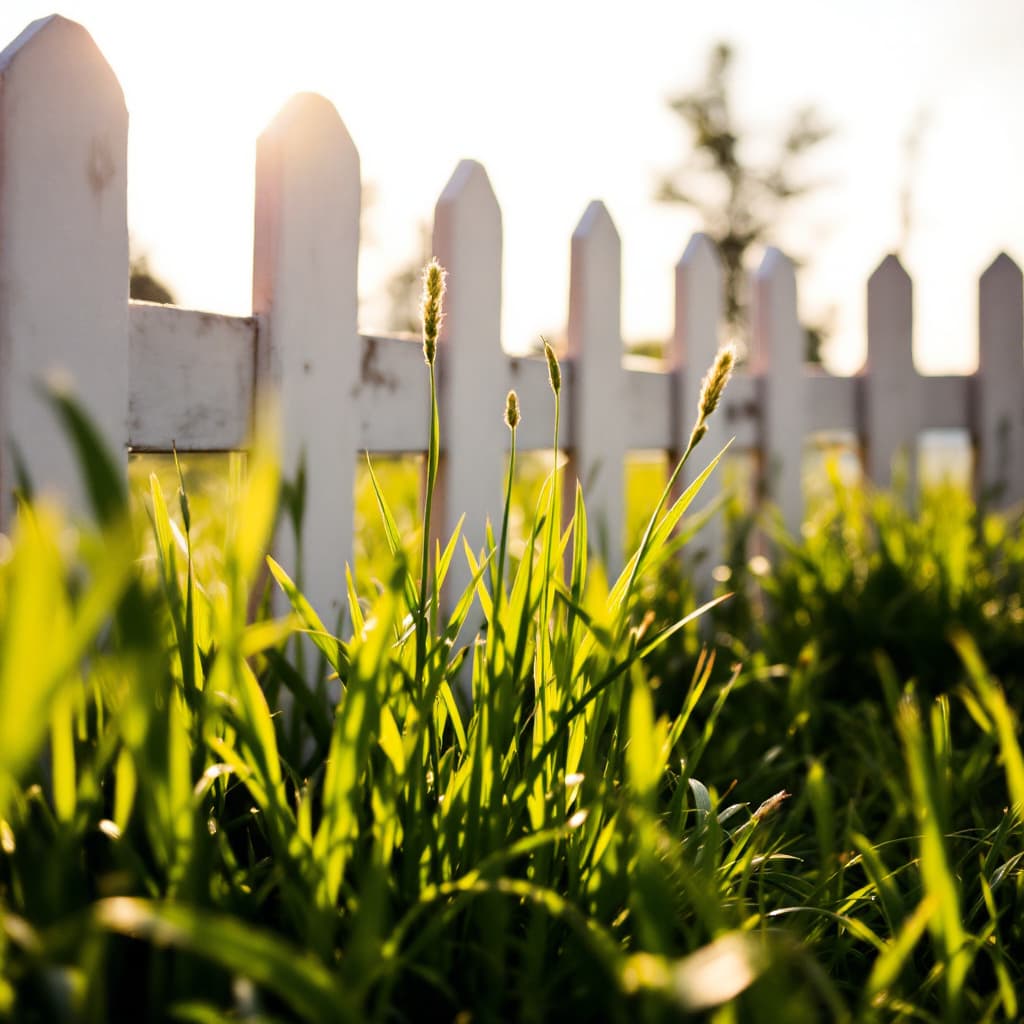 AI generated: picket fence in grass not a close up