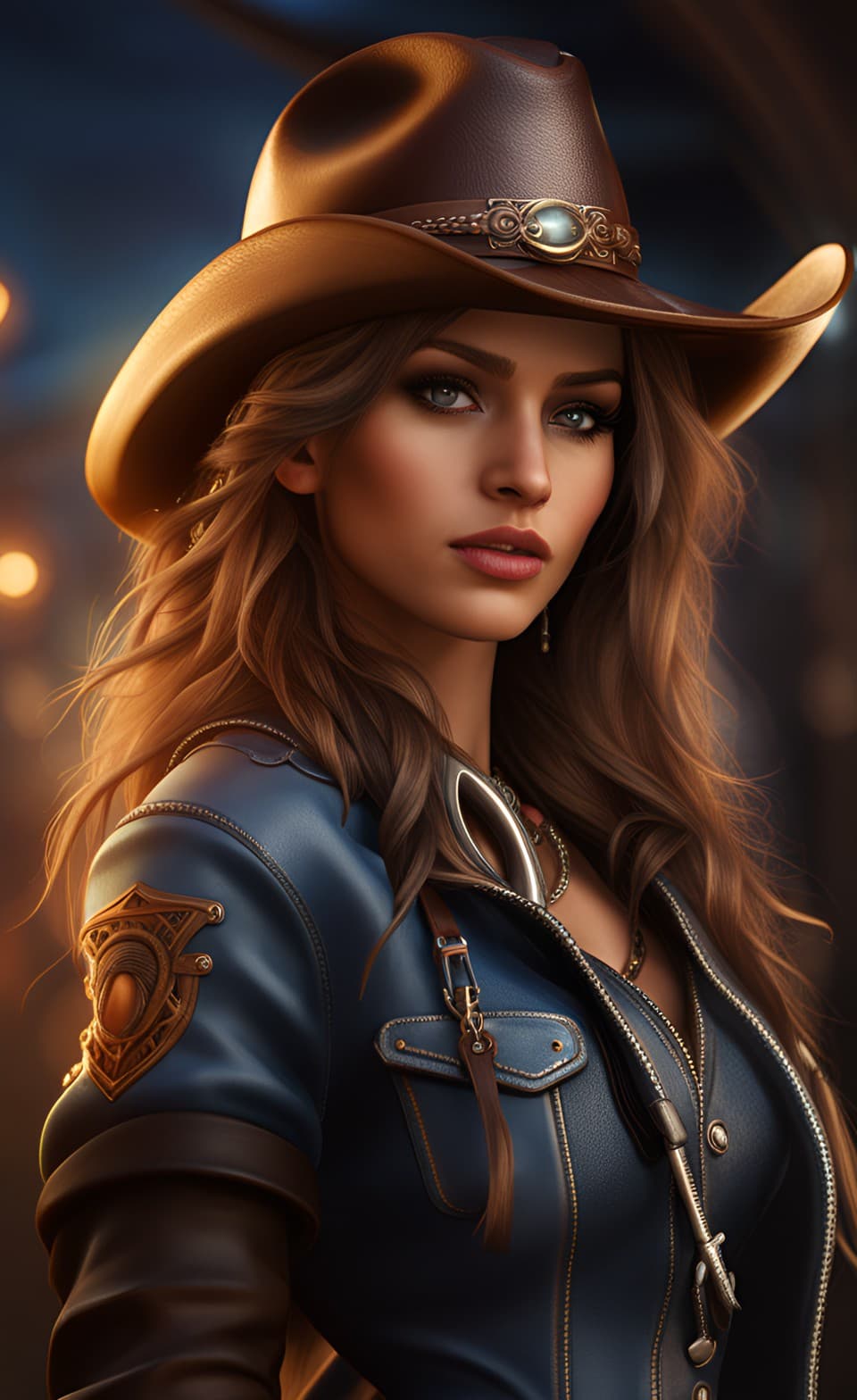 AI generated: A full body portrait of a stunning white female cowgirl beauty, ultra realistic, beautiful detailed ...