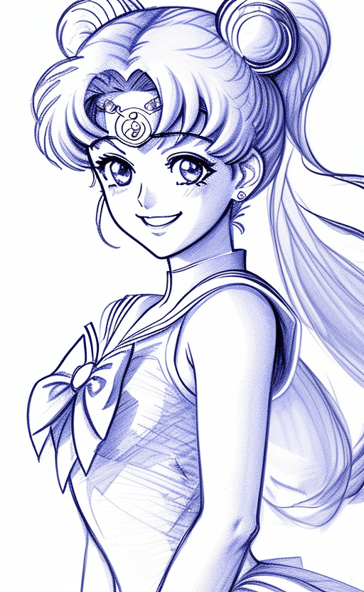 AI generated: sailor moon smiling sketch, white background, bright sparkles