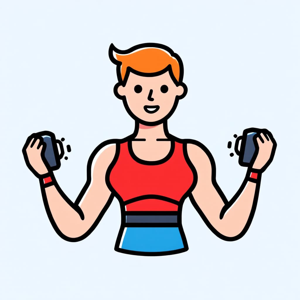 AI generated: Minimalist flat icon design of a person in athletic wear; holding a dumbbell; simple line and dot fo...