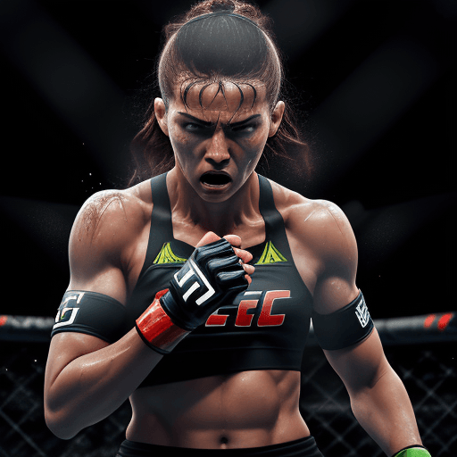 AI generated: cr7 UFC fighter, standing in the octagon, bottom view, sweaty, expression, high naturalism, sports p...