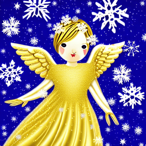 AI generated: Gold Angel with  snowflake befor blue blackground