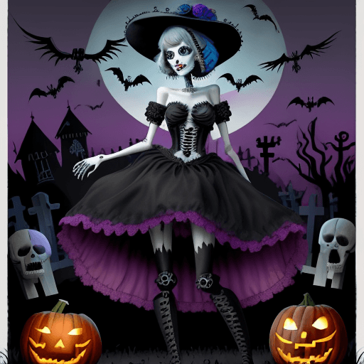AI generated: Taylor Swift Corpse Bride skeleton, catrina, colorful, Frida kahlo Halloween wearing boots with a go...
