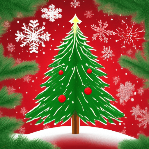 AI generated: illustration, beautiful christmas theme, simplify, pine tree, strar, snow flower, christmas elements...