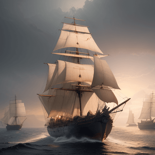 AI generated: Photo of a ultra realistic sailing ship, dramatic light, pale sunrise, cinematic lighting, battered,...