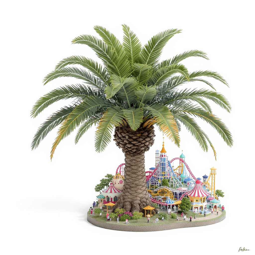 AI generated: African American palm and I side their palm we see a miniature theme park Great America full of peop...