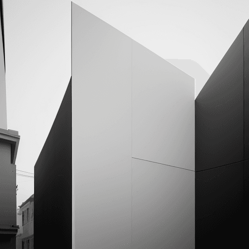 AI generated: photography, minimalist small building facade design, Canon EOS 5D Mark IV, depth of field that high...