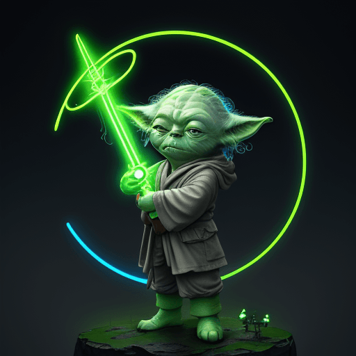 AI generated: Yoda in cosmos with portal, light sword, neon, 8k
