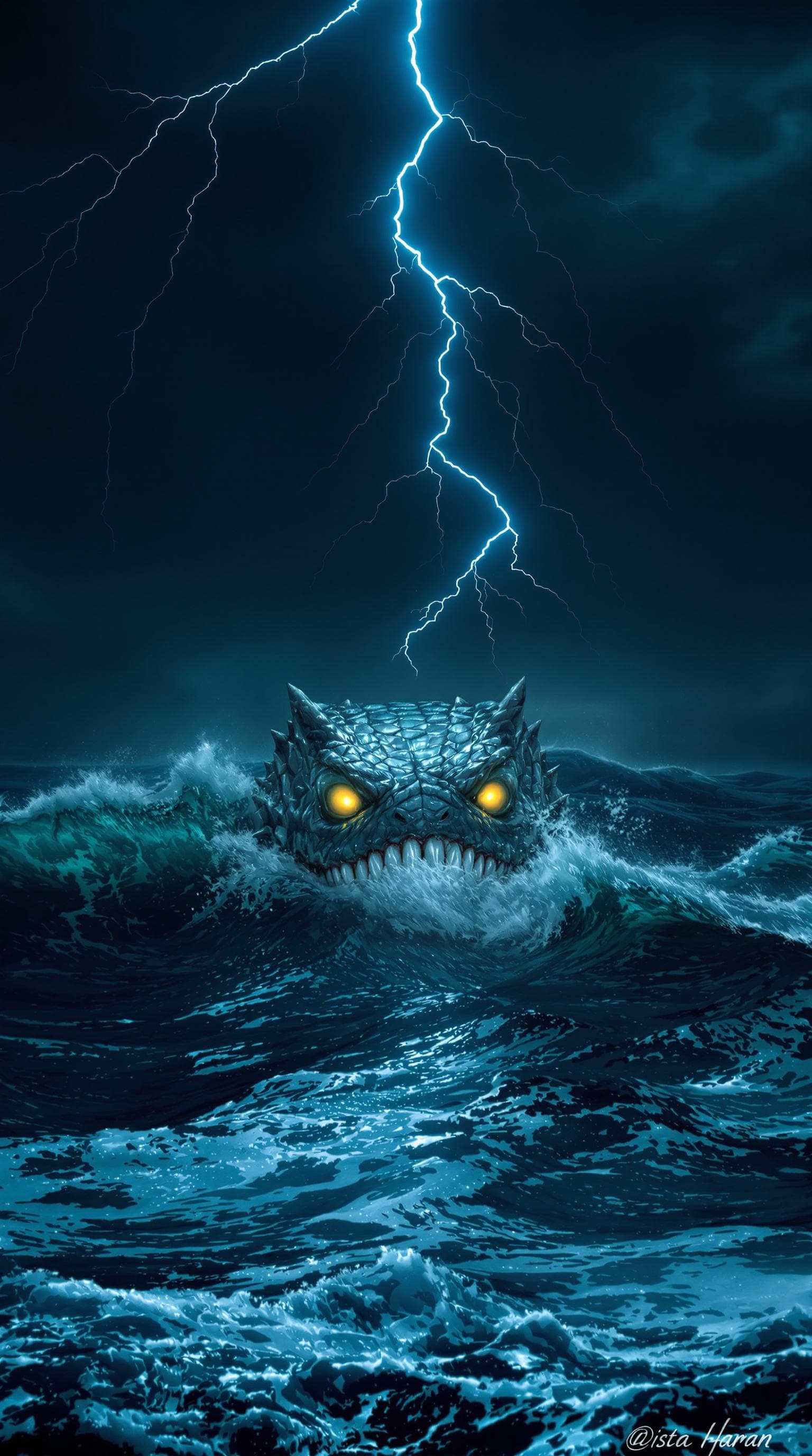 AI generated: cinematic SHOT: 
OPEN OCEAN. LARGE KRAKEN sea monster EMERGING FROM THE OCEAN DEPTHS WITH ITS LARGE ...