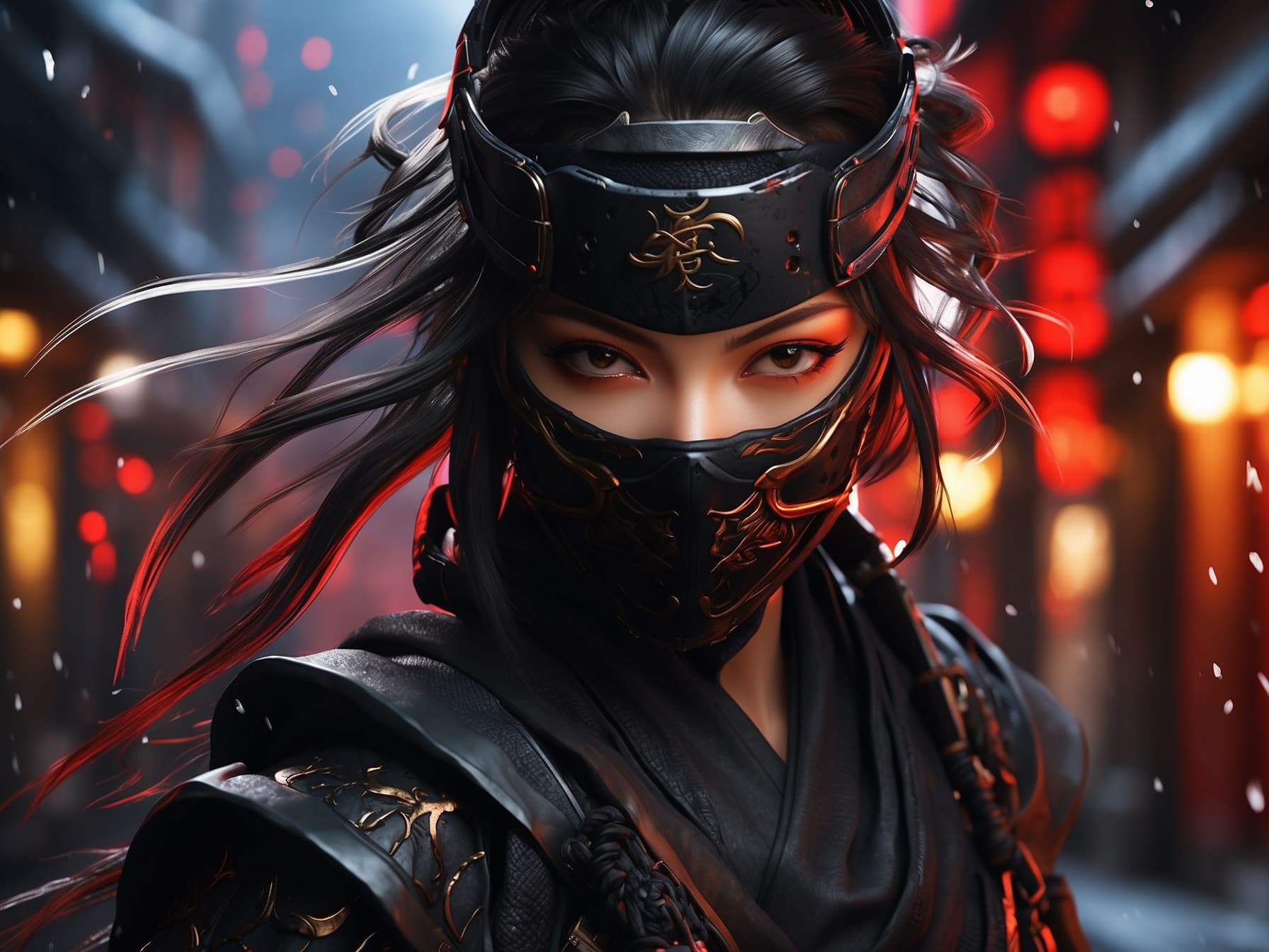 AI generated: a warrior ninja wearing a black mask and a black outfit, a character portrait of Yi Jaegwan, present...
