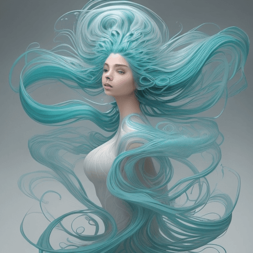 AI generated:  an image of a person with a flowing, sculptural hairstyle and garment that echo the movement of wat...