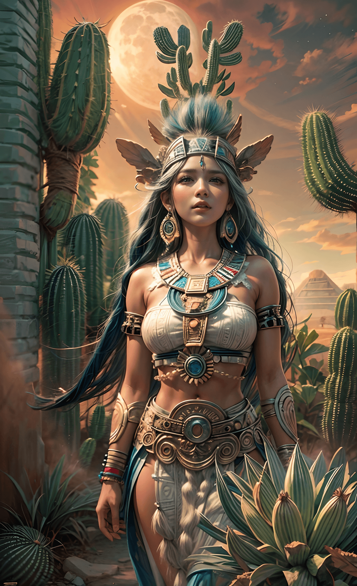 AI generated: (((Mayan goddess)))best quality, ultra-high resolution, 4K detailed CG, master piece,Xquic,waning mo...