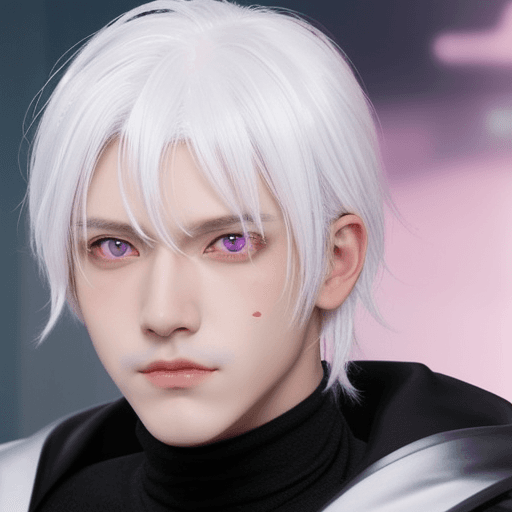 AI generated: V1v404, anime guy, white hair, pink eyes