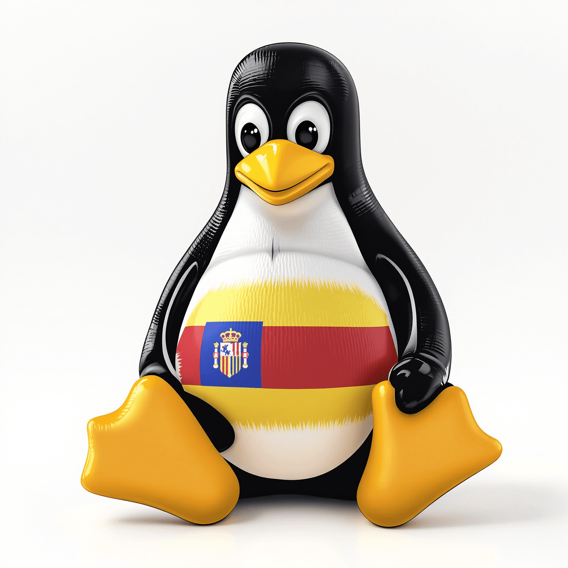 AI generated: linux tux with catalan flag on the belly without any effect and white background