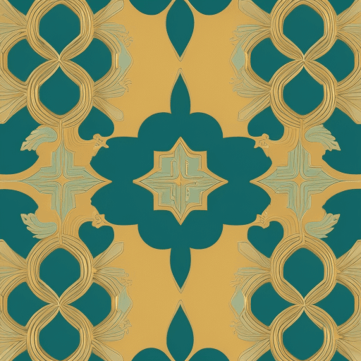 AI generated: Create a modern, minimalist Spanish art pattern, use a combination of teal and gold colors.