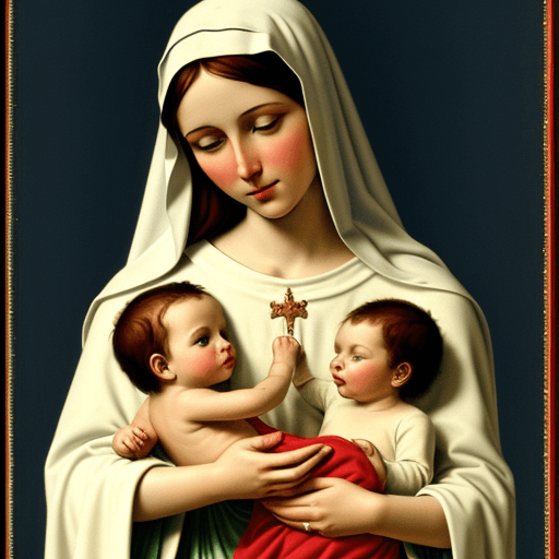 AI generated:  Virgin Mary with baby Jesus very colorful